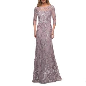 LA FEMME Sequin Sparkle Lace A-Line Gown Mauve NEW Size 12 Dress